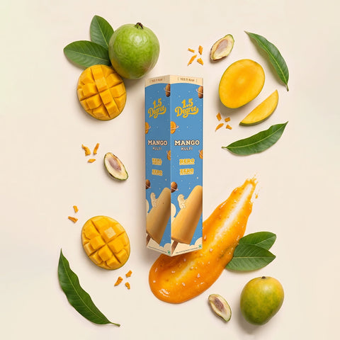 Mango Kulfi pack with fresh mangoes