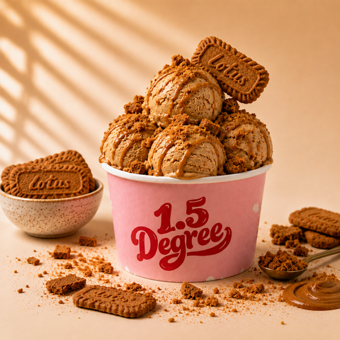 Lotus Biscoff gelato in a 1.5 Degree tub